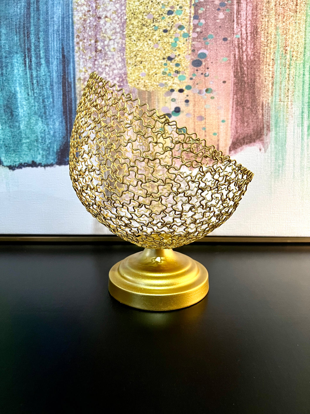 Gold weave fruit basket