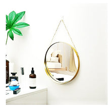 Load image into Gallery viewer, Gold mirror with chain strap.
