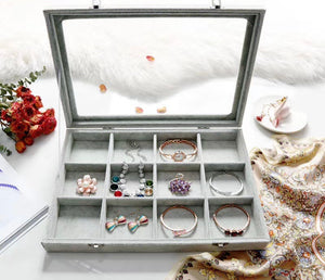 Velvet clear lid jewellery organiser